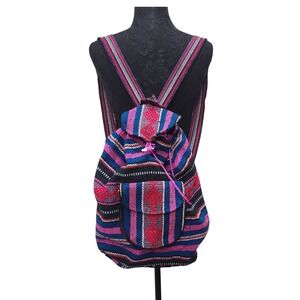 Arte Sanias San Martin Backpack Drawstring Woven‎ Striped Pink Blue Mexico